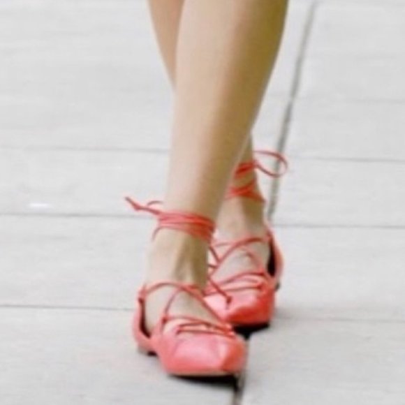 NWOB Banana Republic Allie Lace Up Casual Ballet Flats Fire Coral - Picture 3 of 4